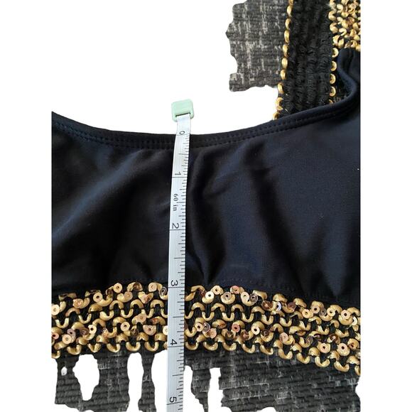 Egyptian Style 2 PCHi Waist Bikini Swim Size Large Black Gold Sequin Trim New - Picture 6 of 16